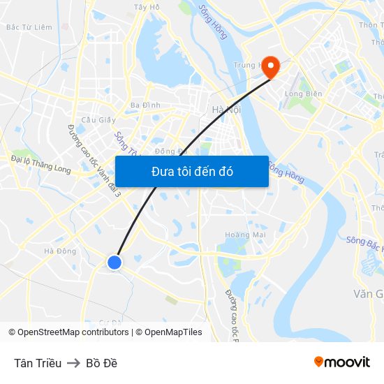 Tân Triều to Bồ Đề map