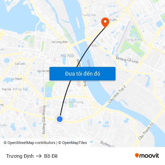 Trương Định to Bồ Đề map