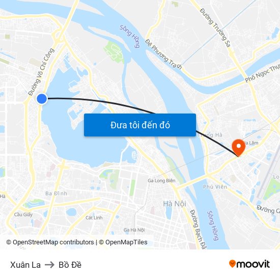 Xuân La to Bồ Đề map