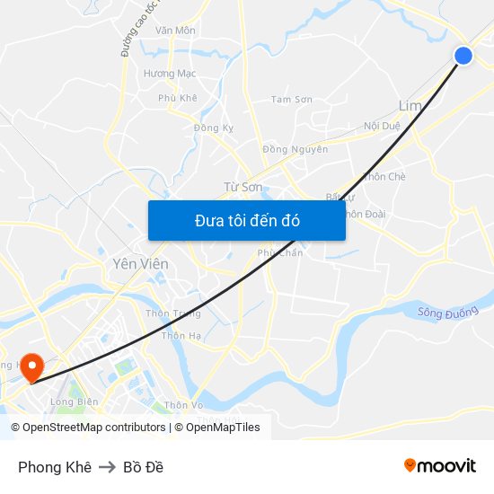 Phong Khê to Bồ Đề map