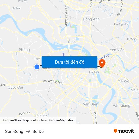 Sơn Đồng to Bồ Đề map