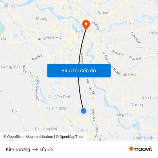 Kim Đường to Bồ Đề map