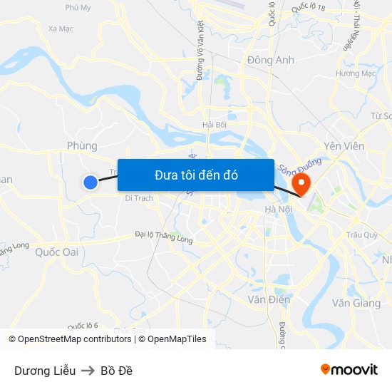 Dương Liễu to Bồ Đề map