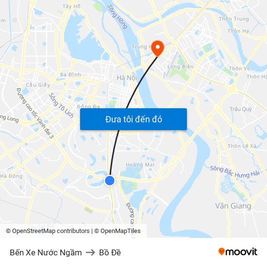 Bến Xe Nước Ngầm to Bồ Đề map