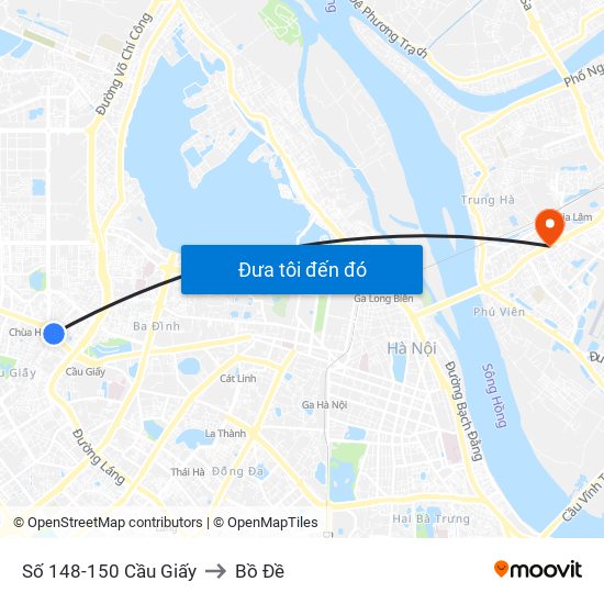 Số 148-150 Cầu Giấy to Bồ Đề map