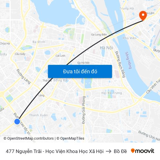 477 Nguyễn Trãi - Học Viện Khoa Học Xã Hội to Bồ Đề map