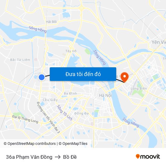 36a Phạm Văn Đồng to Bồ Đề map
