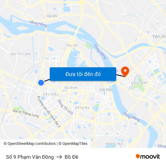 Số 9 Phạm Văn Đồng to Bồ Đề map