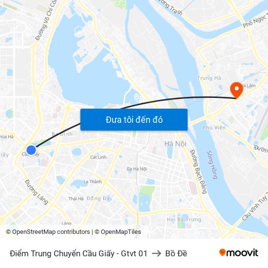 Điểm Trung Chuyển Cầu Giấy - Gtvt 01 to Bồ Đề map