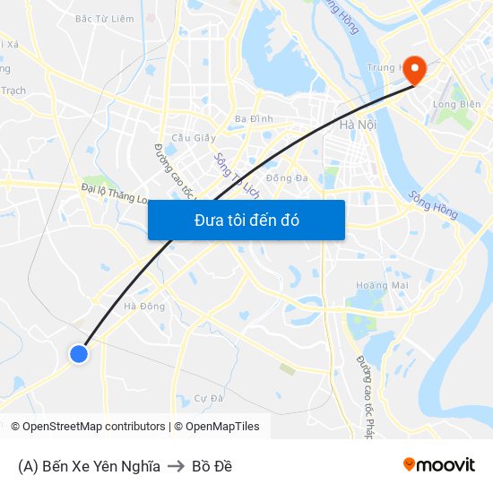 (A) Bến Xe Yên Nghĩa to Bồ Đề map
