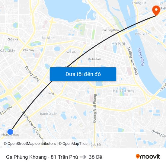 Ga Phùng Khoang - 81 Trần Phú to Bồ Đề map