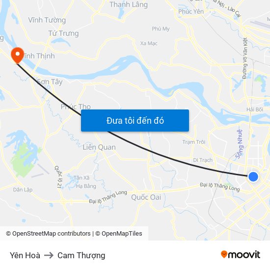 Yên Hoà to Cam Thượng map