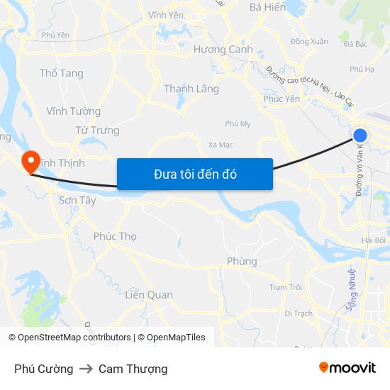 Phú Cường to Cam Thượng map