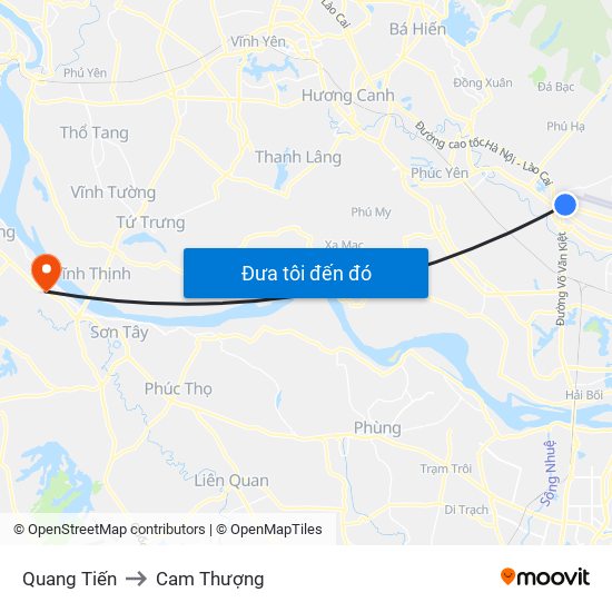 Quang Tiến to Cam Thượng map