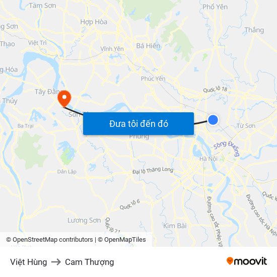 Việt Hùng to Cam Thượng map