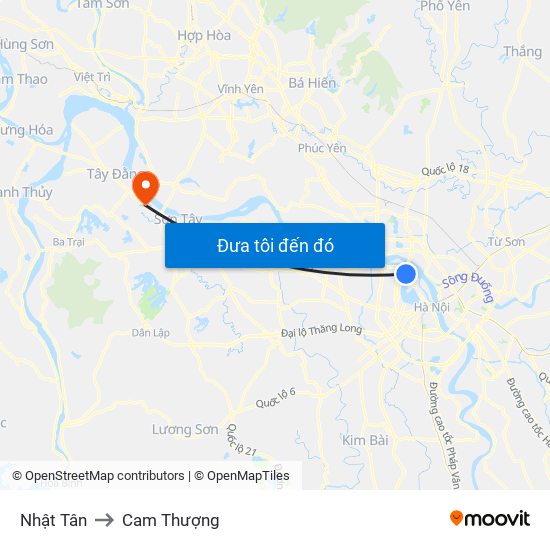 Nhật Tân to Cam Thượng map