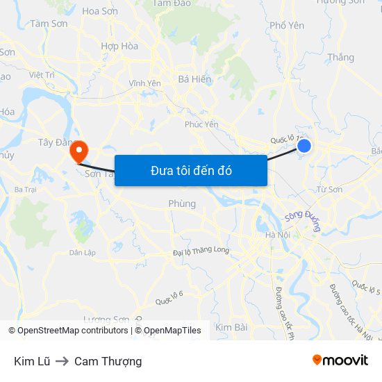 Kim Lũ to Cam Thượng map