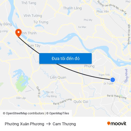 Phường Xuân Phương to Cam Thượng map