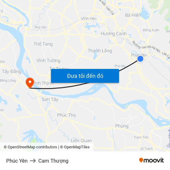 Phúc Yên to Cam Thượng map