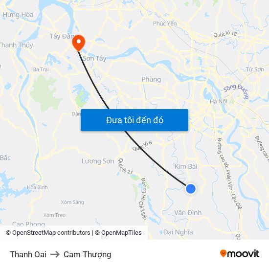 Thanh Oai to Cam Thượng map