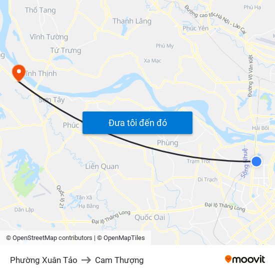 Phường Xuân Tảo to Cam Thượng map