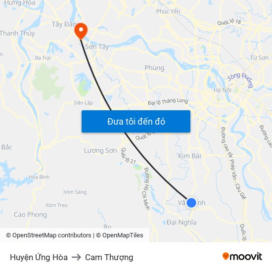 Huyện Ứng Hòa to Cam Thượng map