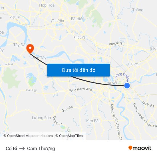 Cổ Bi to Cam Thượng map