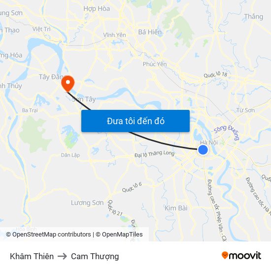 Khâm Thiên to Cam Thượng map