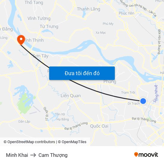 Minh Khai to Cam Thượng map