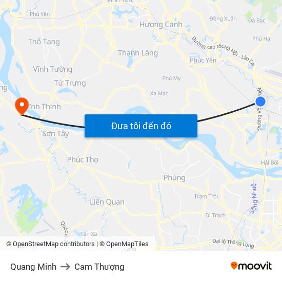 Quang Minh to Cam Thượng map