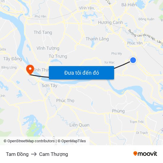 Tam Đồng to Cam Thượng map