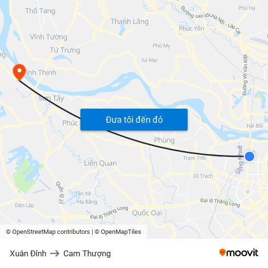 Xuân Đỉnh to Cam Thượng map