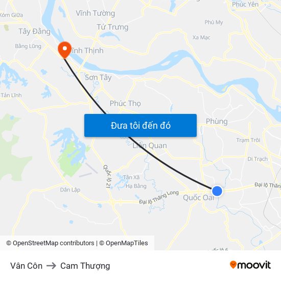 Vân Côn to Cam Thượng map