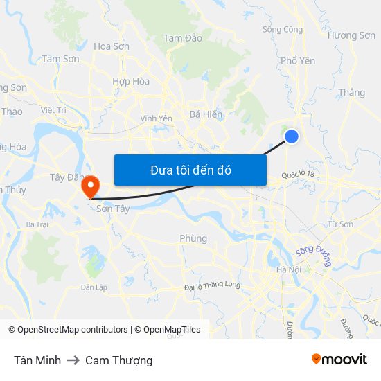 Tân Minh to Cam Thượng map