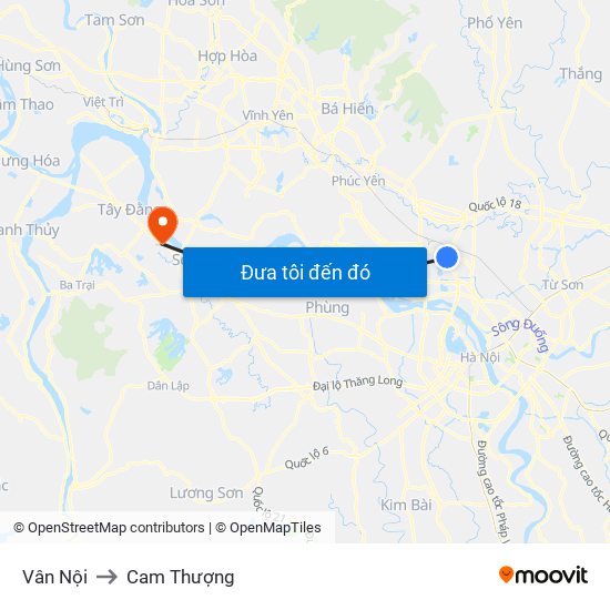 Vân Nội to Cam Thượng map