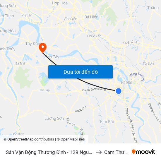 Sân Vận Động Thượng Đình - 129 Nguyễn Trãi to Cam Thượng map