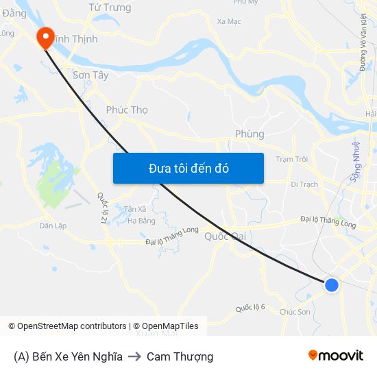 (A) Bến Xe Yên Nghĩa to Cam Thượng map