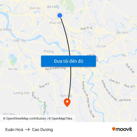 Xuân Hoà to Cao Dương map