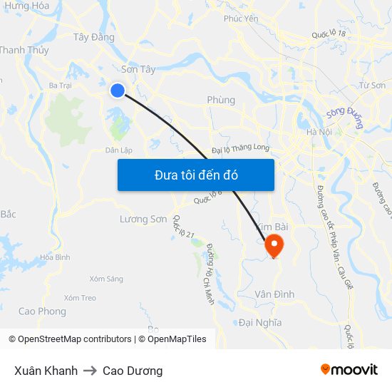 Xuân Khanh to Cao Dương map