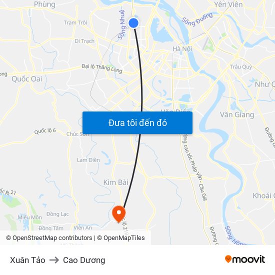 Xuân Tảo to Cao Dương map