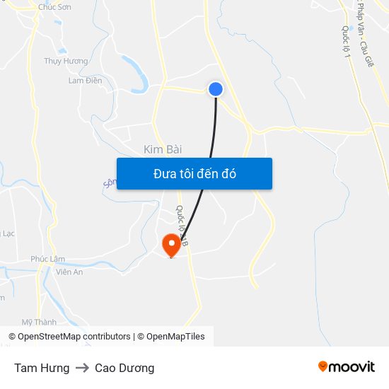 Tam Hưng to Cao Dương map