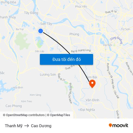 Thanh Mỹ to Cao Dương map