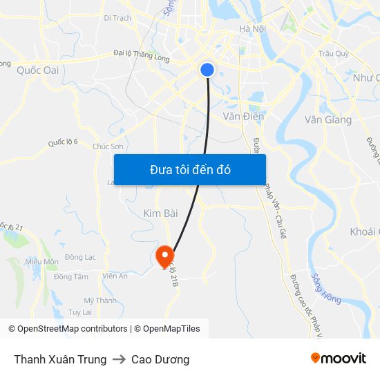 Thanh Xuân Trung to Cao Dương map