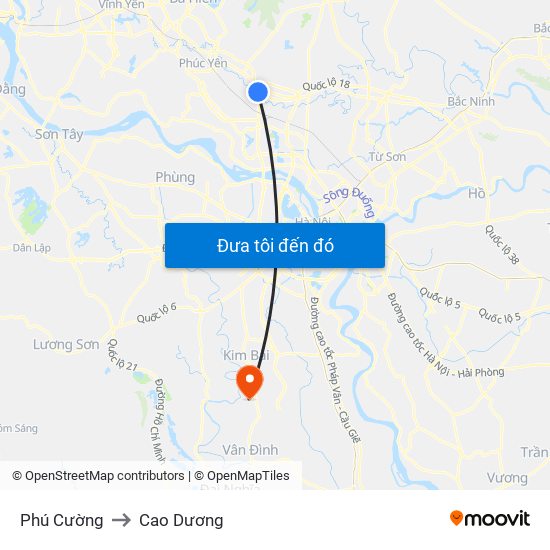 Phú Cường to Cao Dương map