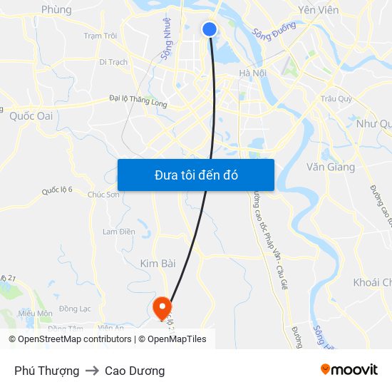 Phú Thượng to Cao Dương map