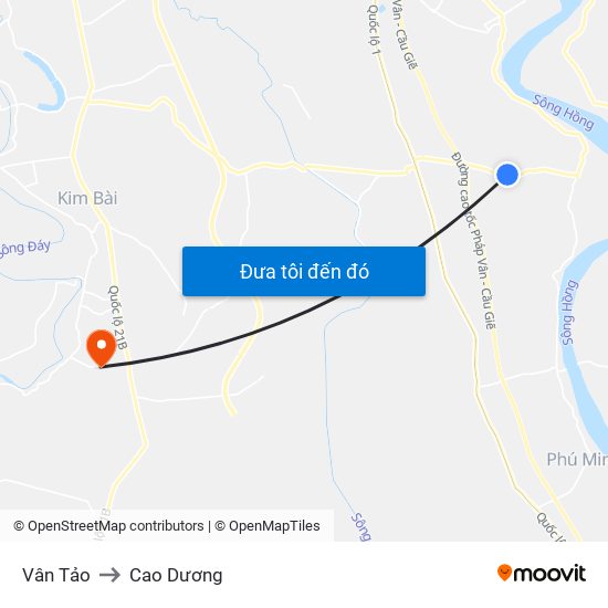 Vân Tảo to Cao Dương map