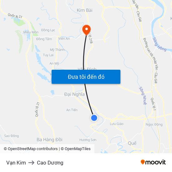 Vạn Kim to Cao Dương map
