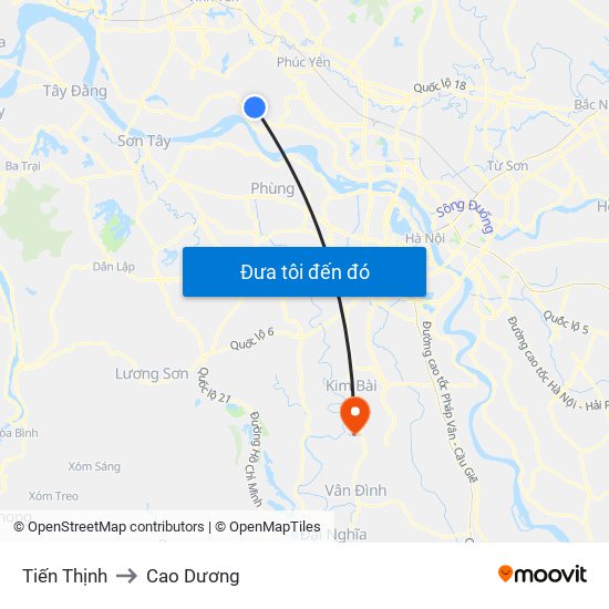 Tiến Thịnh to Cao Dương map