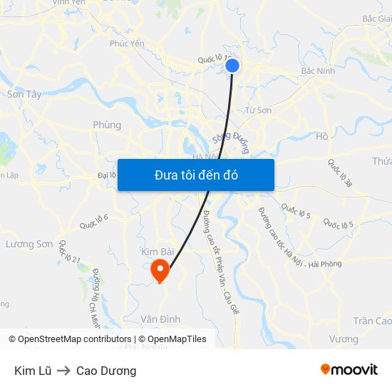 Kim Lũ to Cao Dương map