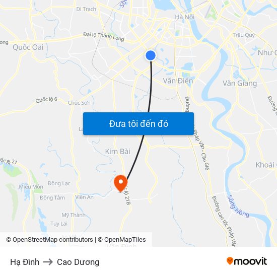 Hạ Đình to Cao Dương map